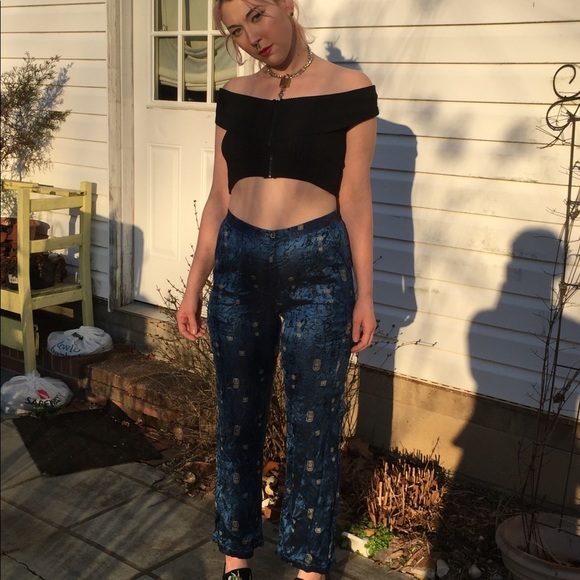 ***SOLD***Asian Inspired Blue Silk Pants - Picture 3 of 5